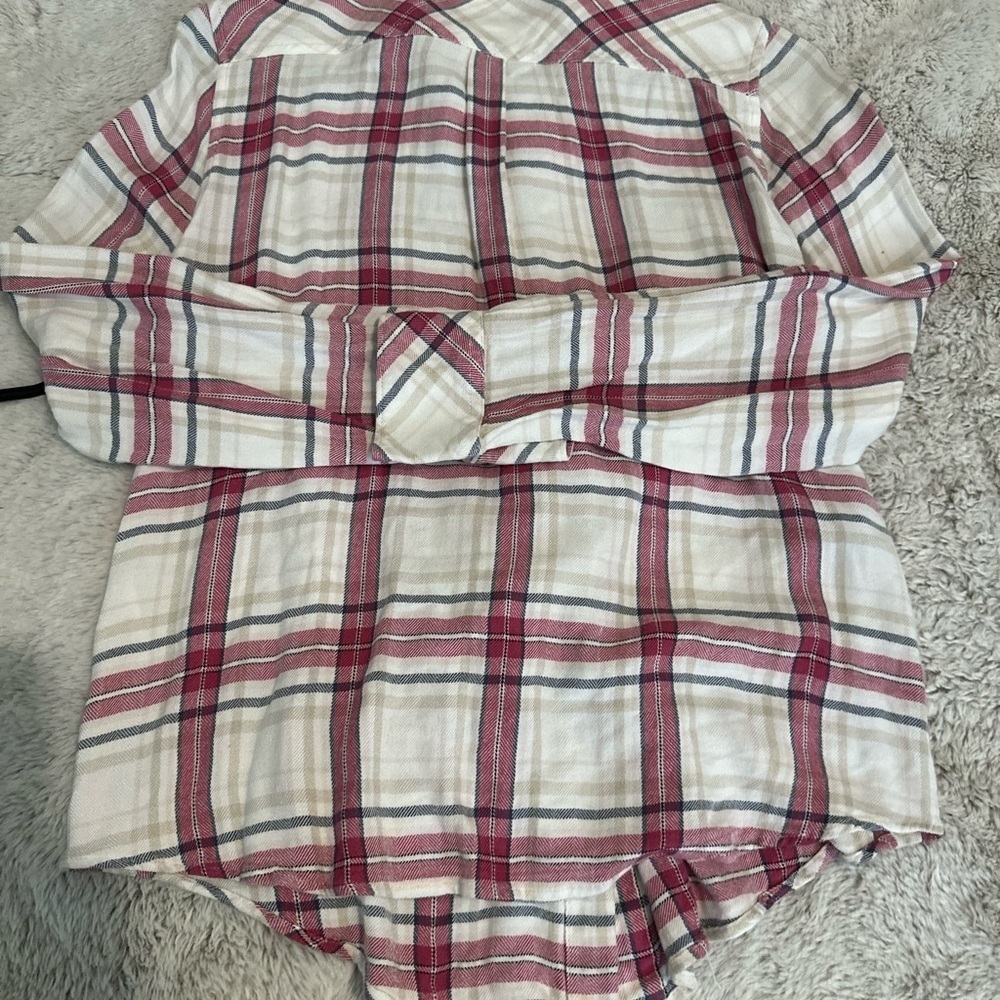 White House Black Market Red and Cream Plaid Button Down Shirt - Picture 2 of 4